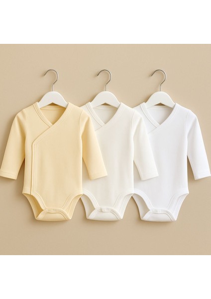 Uzun Kollu 3lü Set Kruvaze Body&zıbın Unisex %100 Pamuk