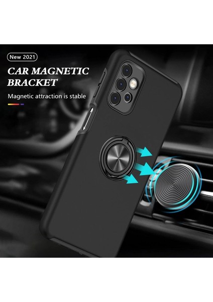 OMR02 Samsung Galaxy A72 Kılıf Elit Yüzüklü Kapak - Siyah indirimleri