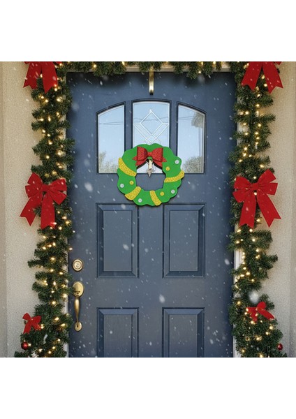 Noel Baba’nın Şans Çelengi, Kurdeleli Çelenk Desenli Yılbaşı Kapı Süsü