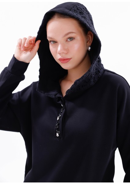 Dantel Detay Tunik Pantolon Takım 19467 Siyah fiyatları