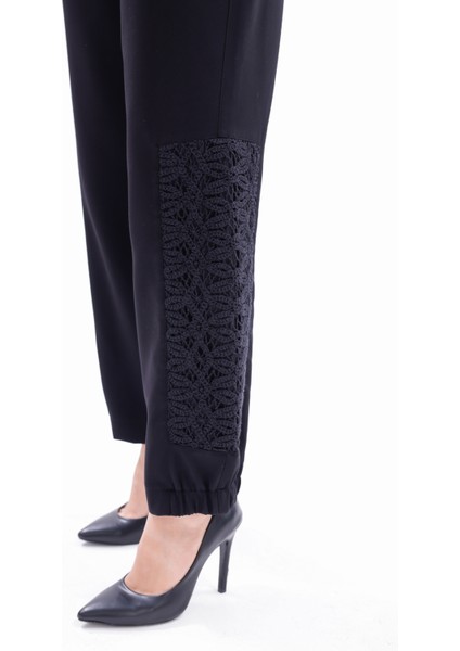 Dantel Detay Tunik Pantolon Takım 19467 Siyah modelleri