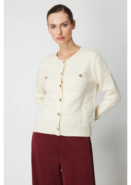 Kabartmalı Sıfır Yaka Hırka 6693-26K