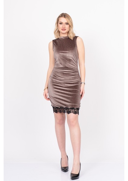 Velvet Lace Elegance – Premium Kadife Güpür Taşlı Dress 50344 fırsatları