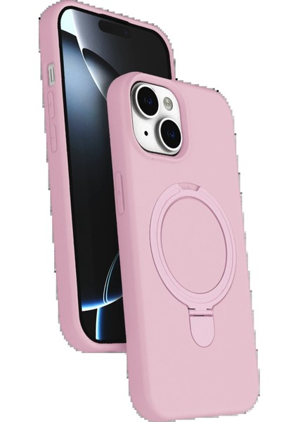 OMR02 Apple iPhone 15 Plus Regal Magsafe Standlı Kapak - Açık Pembe