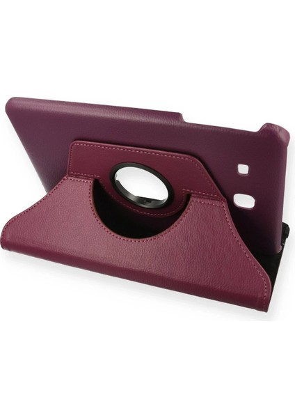 OMR02 Samsung Galaxy T560 Tab E 9.7 Kılıf 360 Tablet Deri Kılıf - Mürdüm