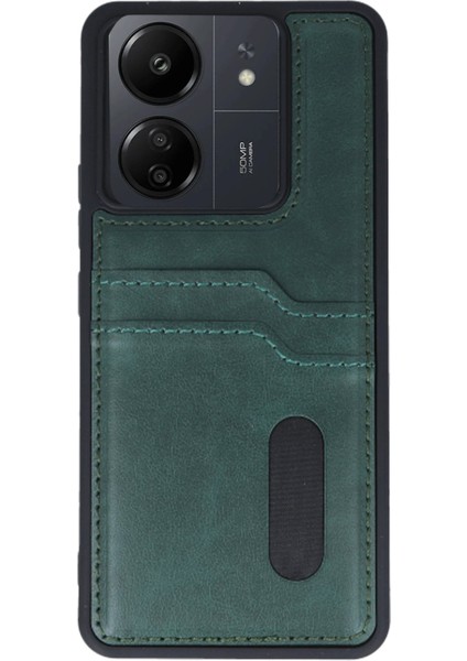 OMR02 Xiaomi Redmi 13C Kılıf Sara Kartvizitli Deri Kılıf - Koyu Yeşil fiyatları