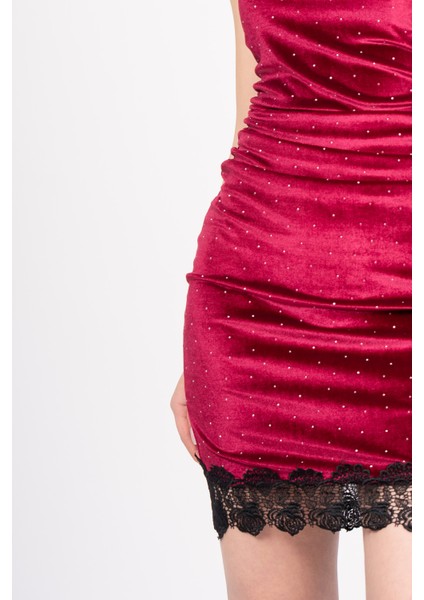 Velvet Lace Elegance – Premium Kadife Güpür Taşlı Dress 50344 fiyatları