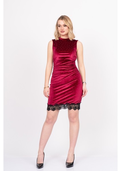 Velvet Lace Elegance – Premium Kadife Güpür Taşlı Dress 50344 fırsatları