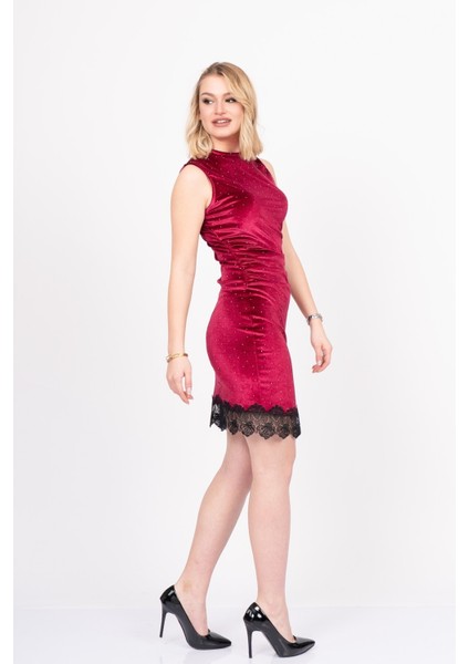 Velvet Lace Elegance – Premium Kadife Güpür Taşlı Dress 50344 indirimleri