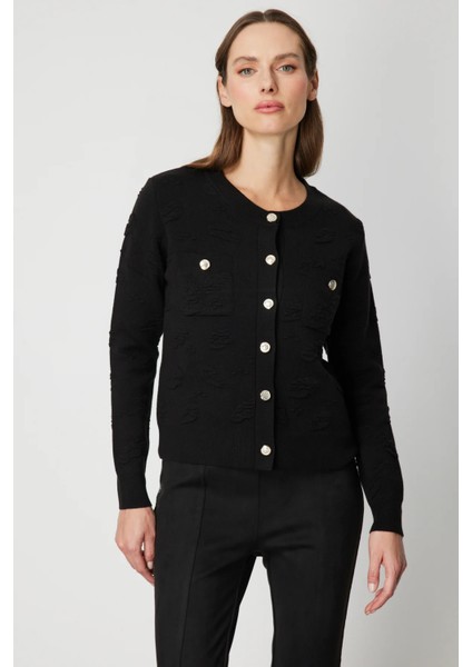 Kabartmalı Sıfır Yaka Hırka 6693-26K