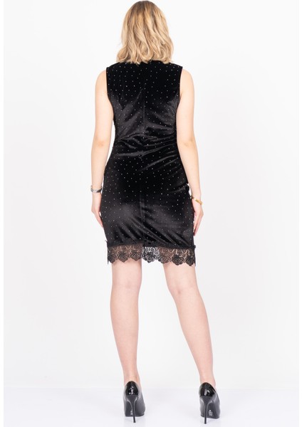 Velvet Lace Elegance – Premium Kadife Güpür Taşlı Dress 50344 fırsatları