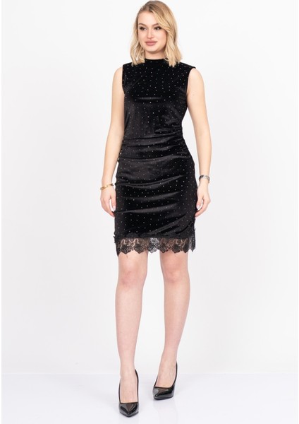 Velvet Lace Elegance – Premium Kadife Güpür Taşlı Dress 50344 indirimleri