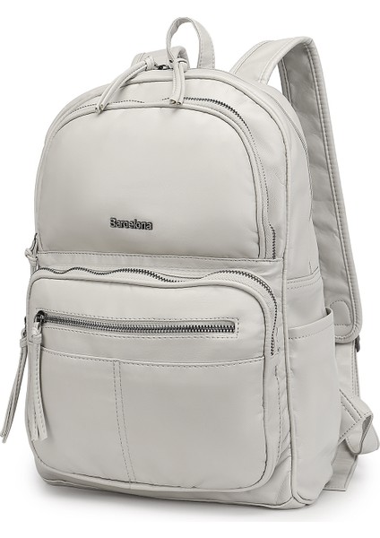 Barcelona Günlük Çok Cepli Orta Boy Kadın Sırt Çantası 1872 Açık Gri