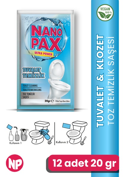 Tuvalet & Klozet Toz Temizlik Saşesi (12 Adet x 20GR)