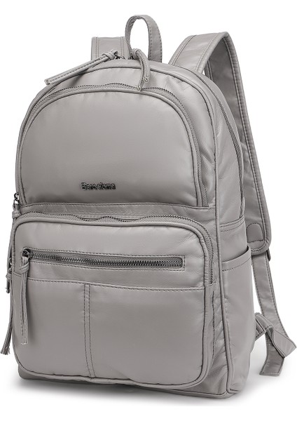 Barcelona Günlük Çok Cepli Orta Boy Kadın Sırt Çantası 1872 Koyu Gri