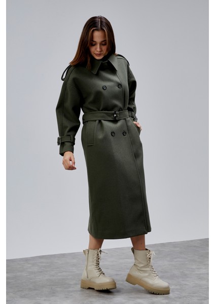 Haki Kuşaklı Oversize Kaşe Kaban 44577 fiyatları