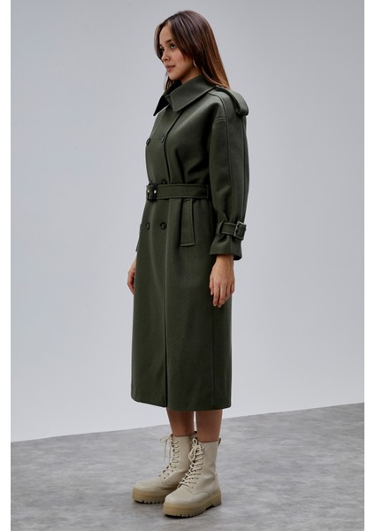 Haki Kuşaklı Oversize Kaşe Kaban 44577 fırsatları