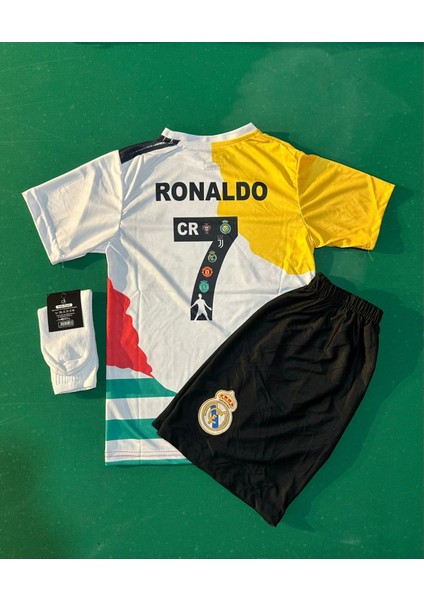 Ronaldo Özel Tasarım Tüm Takımlar Futbol Çocuk Forması 3'lü Set Çorap Hediyeli