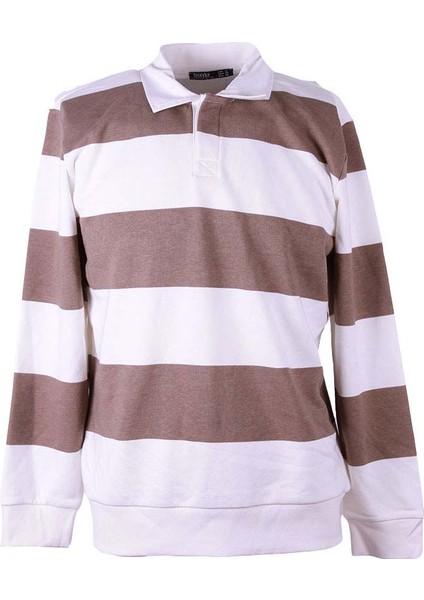 Üç Iplik Baskılı Şardonsuz Yakalı Bej Erkek Sweatshirt 5790