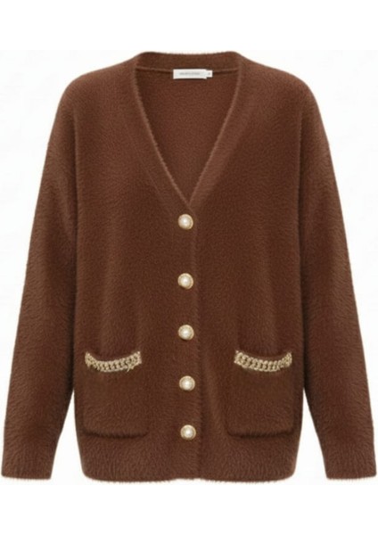 Kadın Zigzag Biye Cepli Gold Detay Düğmeli Peluş Ceket Hırka fırsatları