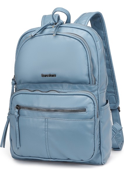 Barcelona Günlük Çok Cepli Orta Boy Kadın Sırt Çantası 1872 Jeans Mavi