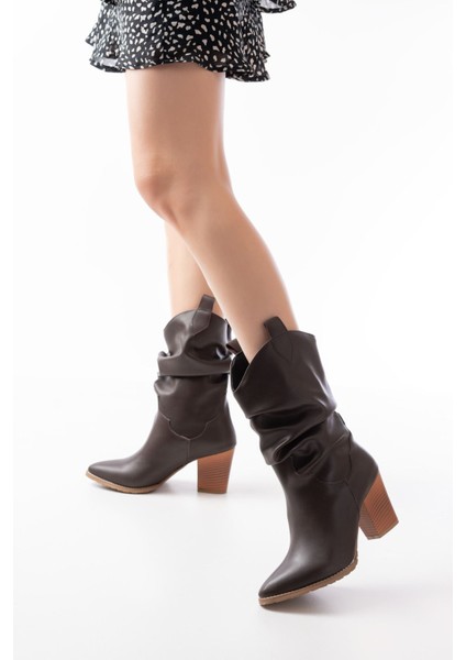 ZRİN-1860 Premium Kahverengi Körüklü Kalın Topuklu Günlük Kadın Bot fiyatları