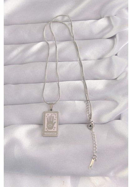 316L Çelik Gümüş Renk Pembe Mineli El Figür Tarot Kolye fiyatları