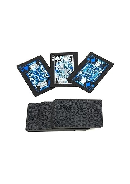 Spelt Iskambil Kağıdı Destesi Oyun Kartları Su Geçirmez Pvc Parlak Siyah Deste 8,7cm x 5,7cm 54'lü