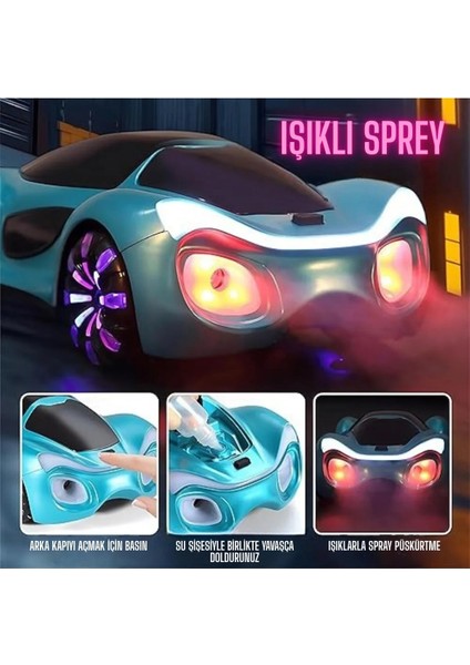 Uzaktan Kumandalı LED Işıklı Sesli Müzikli Buhar Atan Şarj Istasyonlu 4x4 Rc Elektirikli Araba 23 cm modelleri