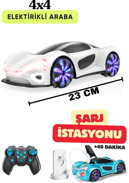 Uzaktan Kumandalı LED Işıklı Sesli Müzikli Buhar Atan Şarj Istasyonlu 4x4 Rc Elektirikli Araba 23 cm