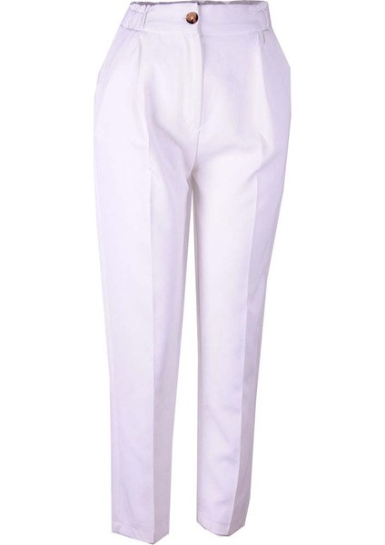 Arka Lastikli Ekru Kadın Pantolon 1417