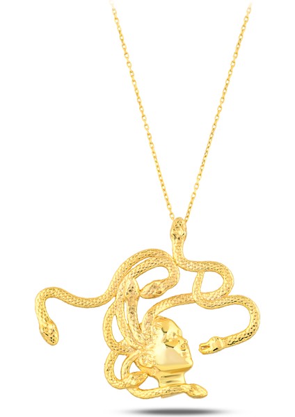 925 Ayar Gümüş – 18K Altın Kaplama El Yapımı Medusa Kolye | Mitolojik Sembol fiyatları