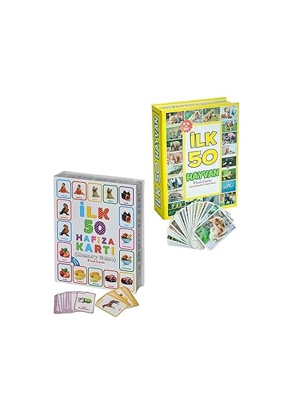 Oyuncak Minik Bebeğimin Ilk 50 Hafıza Kartları ve Ilk 50 Hayvanlar Kartları Flash Kart 2'li Set Eği