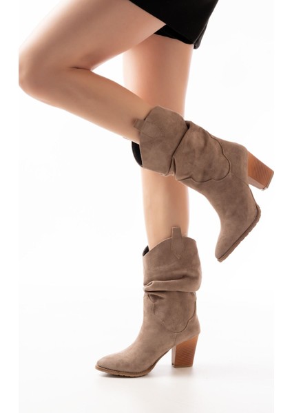 ZRİN-1860 Premium Vizon Süet Körüklü Kalın Topuklu Günlük Kadın Bot fiyatları