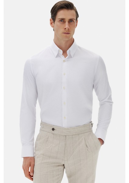 Slim Fit Beyaz Düz Gömlek modelleri