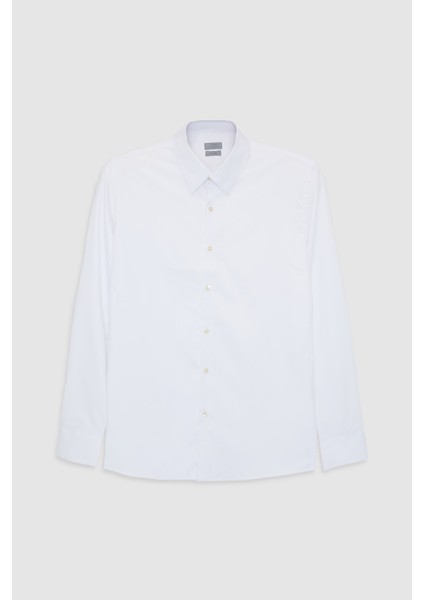 Slim Fit Beyaz Düz Gömlek indirimleri