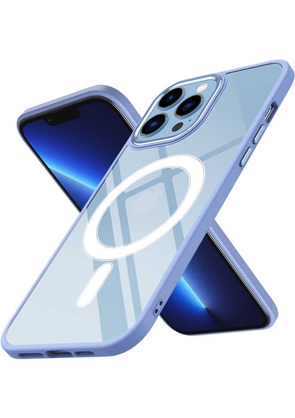iPhone 13 Pro Kılıf Wireless Şarj Özellikli Vlmt Krom Magsafe Silikon Kapak-Lila