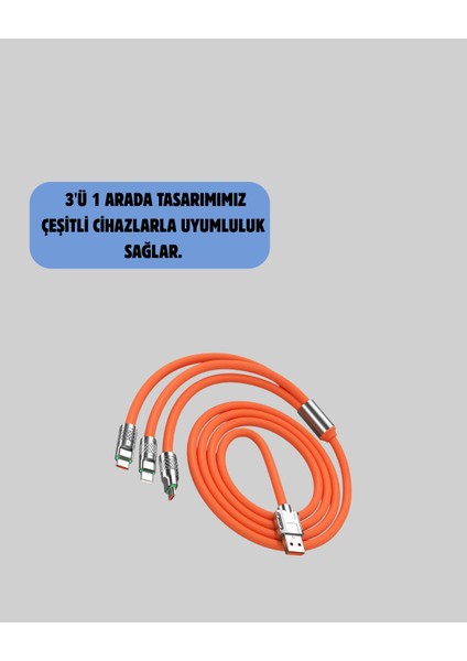 120W Şarj Destekli 3’ü 1 Arada Çoklu Şarj Kablosu – 1.2 Metre fiyatları