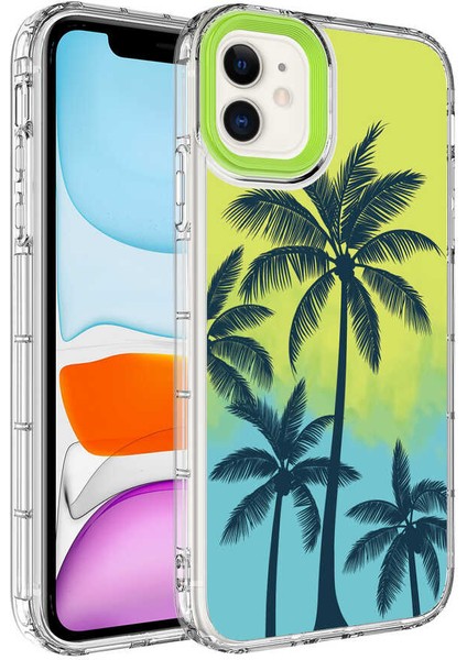 iPhone 12 Kılıf Kamera Korumalı Renkli Desenli Sert Silikon Vlmt Korn Kapak-No8