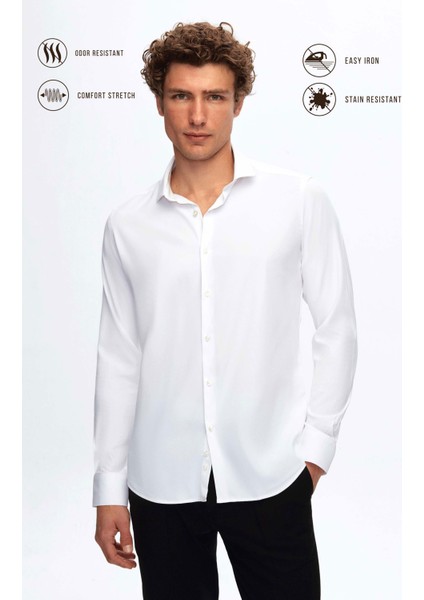 Slim Fit Beyaz Düz Gömlek
