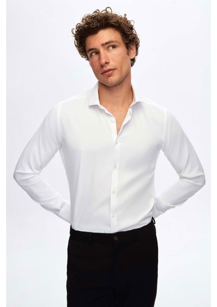 Slim Fit Beyaz Düz Gömlek fiyatları