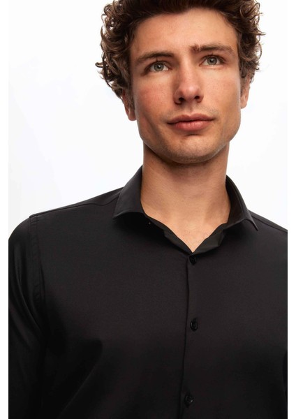 Slim Fit Siyah Düz Gömlek fiyatları