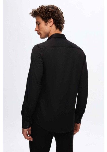 Slim Fit Siyah Düz Gömlek modelleri