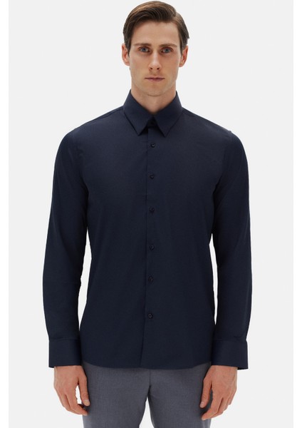 Slim Fit Lacivert Düz Gömlek