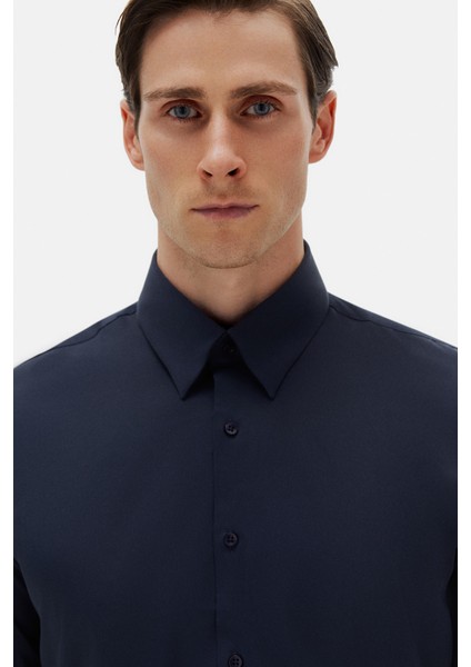 Slim Fit Lacivert Düz Gömlek fiyatları