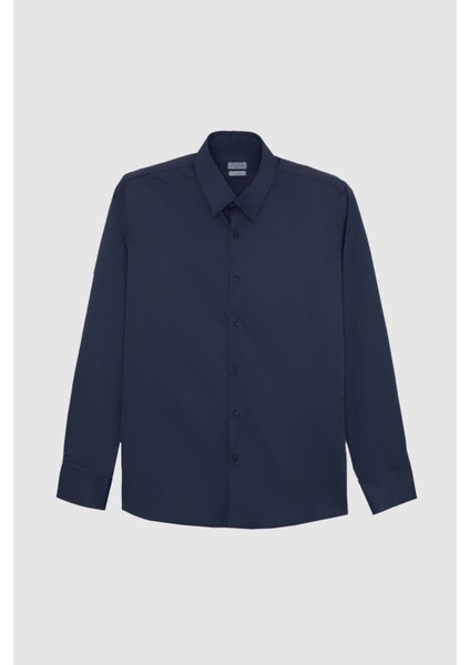 Slim Fit Lacivert Düz Gömlek indirimleri