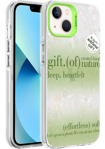 Apple iPhone 14 Kılıf Mermer Desenli Vlmt Marbello Kapak-Yeşil