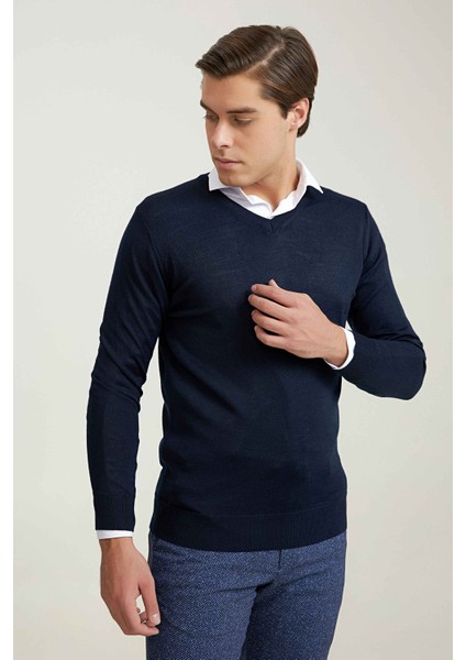 Ds Damat Regular Fit Lacivert Düz Örgü Kazak fiyatları