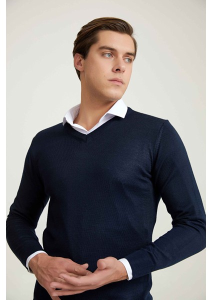 Ds Damat Regular Fit Lacivert Düz Örgü Kazak modelleri