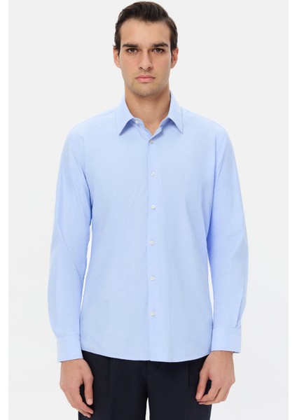 Slim Fit Mavi Armürlü Gömlek